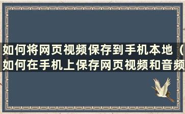 如何将网页视频保存到手机本地（如何在手机上保存网页视频和音频）