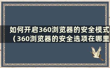 如何开启360浏览器的安全模式（360浏览器的安全选项在哪里）