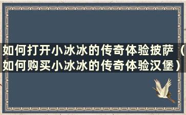 如何打开小冰冰的传奇体验披萨（如何购买小冰冰的传奇体验汉堡）