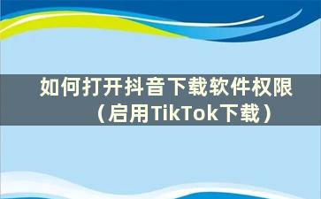 如何打开抖音下载软件权限（启用TikTok下载）