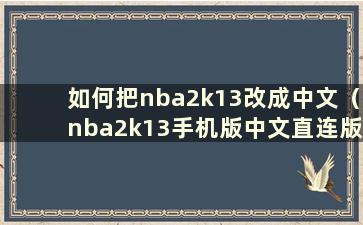 如何把nba2k13改成中文（nba2k13手机版中文直连版）