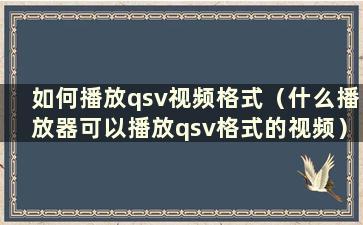 如何播放qsv视频格式（什么播放器可以播放qsv格式的视频）