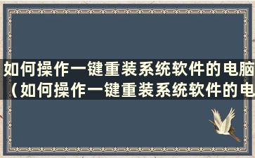 如何操作一键重装系统软件的电脑（如何操作一键重装系统软件的电脑）