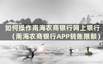 如何操作南海农商银行网上银行（南海农商银行APP转账限额）