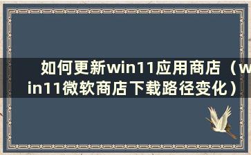 如何更新win11应用商店（win11微软商店下载路径变化）