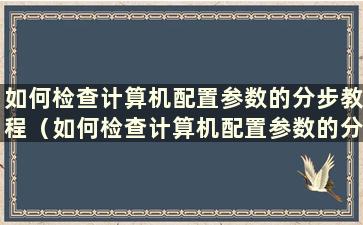 如何检查计算机配置参数的分步教程（如何检查计算机配置参数的分步教程的图片）