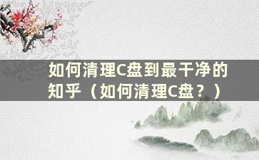 如何清理C盘到最干净的知乎（如何清理C盘？）