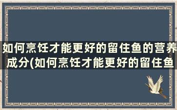 如何烹饪才能更好的留住鱼的营养成分(如何烹饪才能更好的留住鱼的营养和营养)