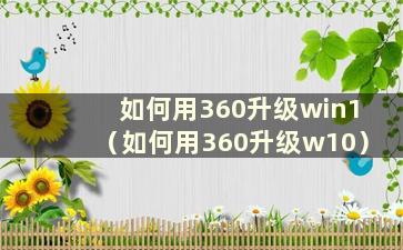 如何用360升级win1（如何用360升级w10）