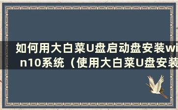 如何用大白菜U盘启动盘安装win10系统（使用大白菜U盘安装win10系统的步骤）