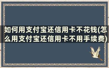 如何用支付宝还信用卡不花钱(怎么用支付宝还信用卡不用手续费)