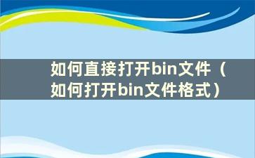 如何直接打开bin文件（如何打开bin文件格式）