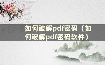 如何破解pdf密码（如何破解pdf密码软件）