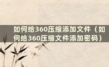 如何给360压缩添加文件（如何给360压缩文件添加密码）