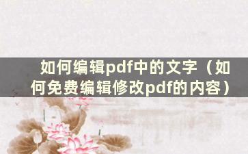 如何编辑pdf中的文字（如何免费编辑修改pdf的内容）