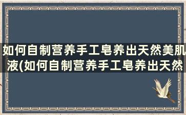 如何自制营养手工皂养出天然美肌液(如何自制营养手工皂养出天然美肌产品)