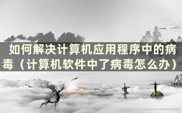 如何解决计算机应用程序中的病毒（计算机软件中了病毒怎么办）