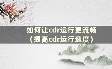 如何让cdr运行更流畅（提高cdr运行速度）