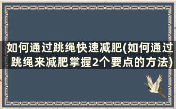 如何通过跳绳快速减肥(如何通过跳绳来减肥掌握2个要点的方法)