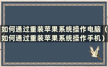 如何通过重装苹果系统操作电脑（如何通过重装苹果系统操作手机）