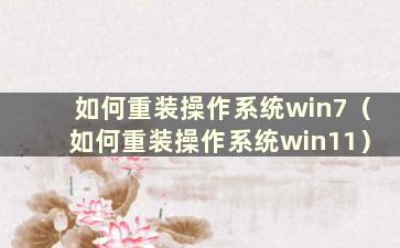 如何重装操作系统win7（如何重装操作系统win11）