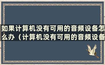 如果计算机没有可用的音频设备怎么办（计算机没有可用的音频设备是什么意思）