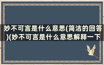 妙不可言是什么意思(简洁的回答)(妙不可言是什么意思解释一下)