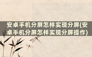 安卓手机分屏怎样实现分屏(安卓手机分屏怎样实现分屏操作)