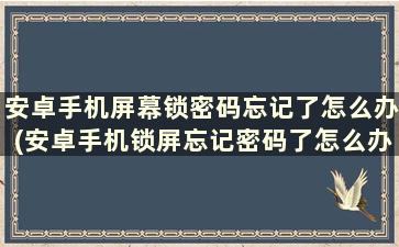 安卓手机屏幕锁密码忘记了怎么办(安卓手机锁屏忘记密码了怎么办)