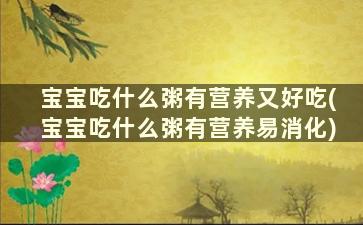 宝宝吃什么粥有营养又好吃(宝宝吃什么粥有营养易消化)