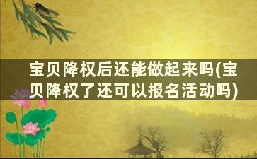 宝贝降权后还能做起来吗(宝贝降权了还可以报名活动吗)