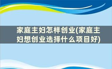 家庭主妇怎样创业(家庭主妇想创业选择什么项目好)