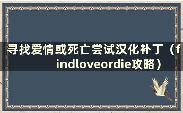 寻找爱情或死亡尝试汉化补丁（findloveordie攻略）