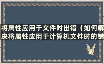 将属性应用于文件时出错（如何解决将属性应用于计算机文件时的错误）