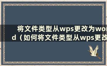 将文件类型从wps更改为word（如何将文件类型从wps更改为xls）