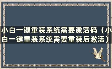 小白一键重装系统需要激活码（小白一键重装系统需要重装后激活）