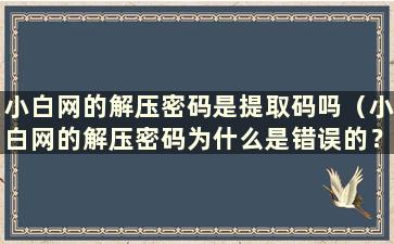 小白网的解压密码是提取码吗（小白网的解压密码为什么是错误的？）