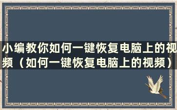 小编教你如何一键恢复电脑上的视频（如何一键恢复电脑上的视频）