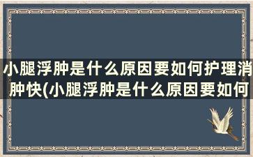 小腿浮肿是什么原因要如何护理消肿快(小腿浮肿是什么原因要如何护理消肿最快)