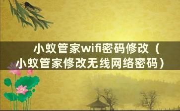 小蚁管家wifi密码修改（小蚁管家修改无线网络密码）