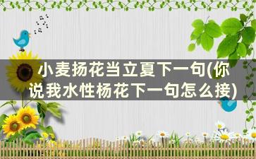 小麦扬花当立夏下一句(你说我水性杨花下一句怎么接)