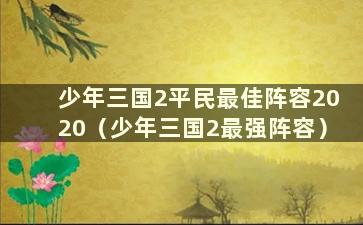 少年三国2平民最佳阵容2020（少年三国2最强阵容）