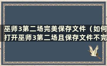 巫师3第二场完美保存文件（如何打开巫师3第二场且保存文件不完整）