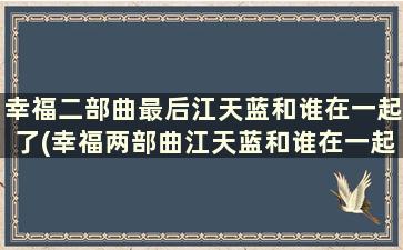 幸福二部曲最后江天蓝和谁在一起了(幸福两部曲江天蓝和谁在一起了)