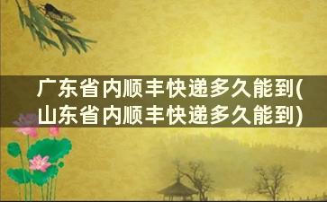 广东省内顺丰快递多久能到(山东省内顺丰快递多久能到)