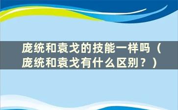 庞统和袁戈的技能一样吗（庞统和袁戈有什么区别？）