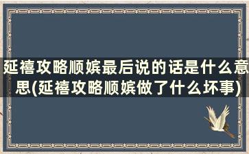 延禧攻略顺嫔最后说的话是什么意思(延禧攻略顺嫔做了什么坏事)