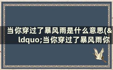 当你穿过了暴风雨是什么意思(“当你穿过了暴风雨你就不再是原来那个人”什么意思——村上春秋一个女孩对我说)