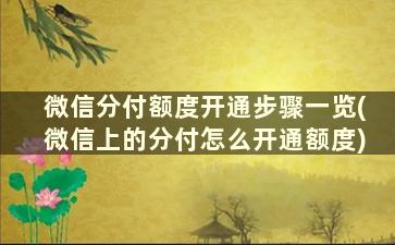 微信分付额度开通步骤一览(微信上的分付怎么开通额度)