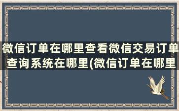 微信订单在哪里查看微信交易订单查询系统在哪里(微信订单在哪里查看微信交易订单查询系统怎么查)